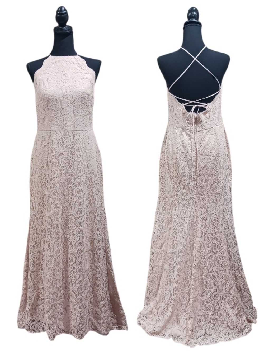 Dessy Collection Marque Lace Open Back Mermaid Gown Cameo 2995 Bridesmaid